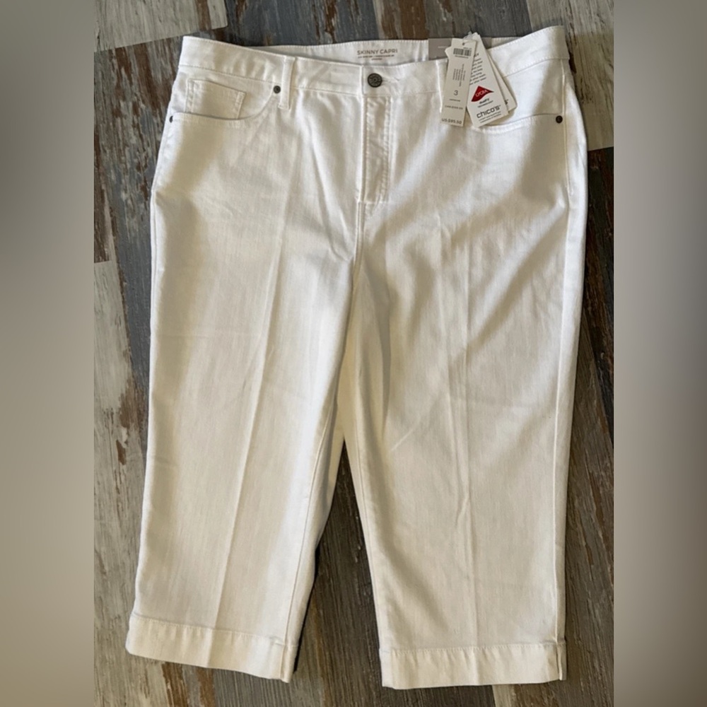 Chico's Capri Pants Womens 16 Size 3 White Stretch Skinny Cropped NEW